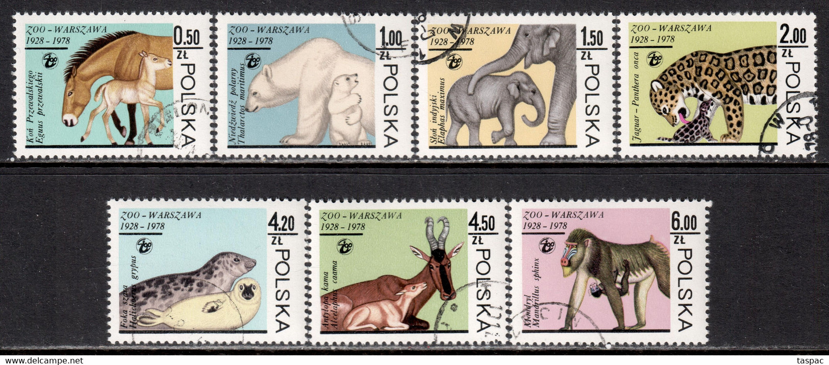 Poland 1978 Mi# 2584-2590 Used - Warsaw Zoological Gardens, 50th Anniv. / Animals - Usados