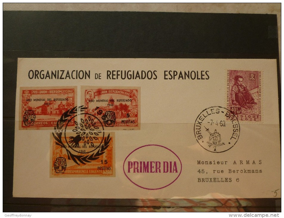 Année Du Refugié Premier Vol Espagne Bruxelles 1960 - Cartas & Documentos