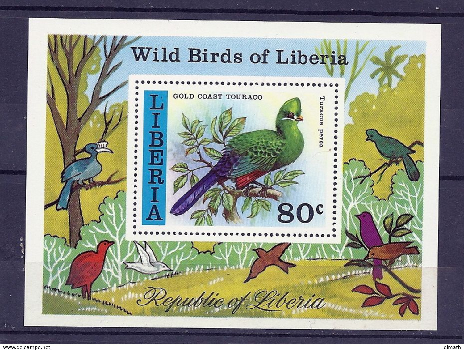 OISEAUX: TOURACO (Turacus Persa) Sur Bloc-feuillet LIBERIA - Cuco, Cuclillos