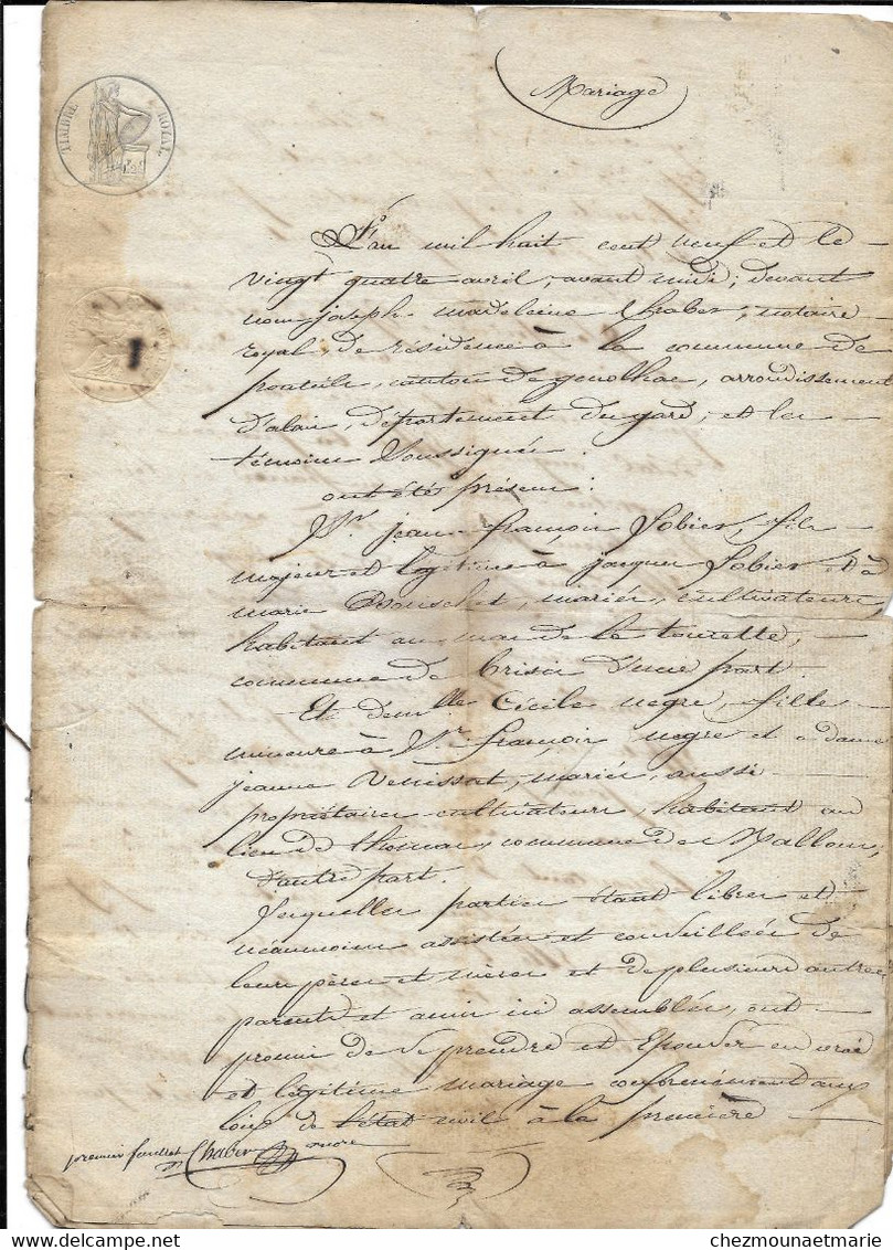 1809 1834 PONTEILS 1836 VILLENEUVE LES AVIGNON - FAMILLE LOBIER - MARIAGE QUITTANCE POUR BALDIT, QUITTANCE PAR DAILHAUD - Documents Historiques