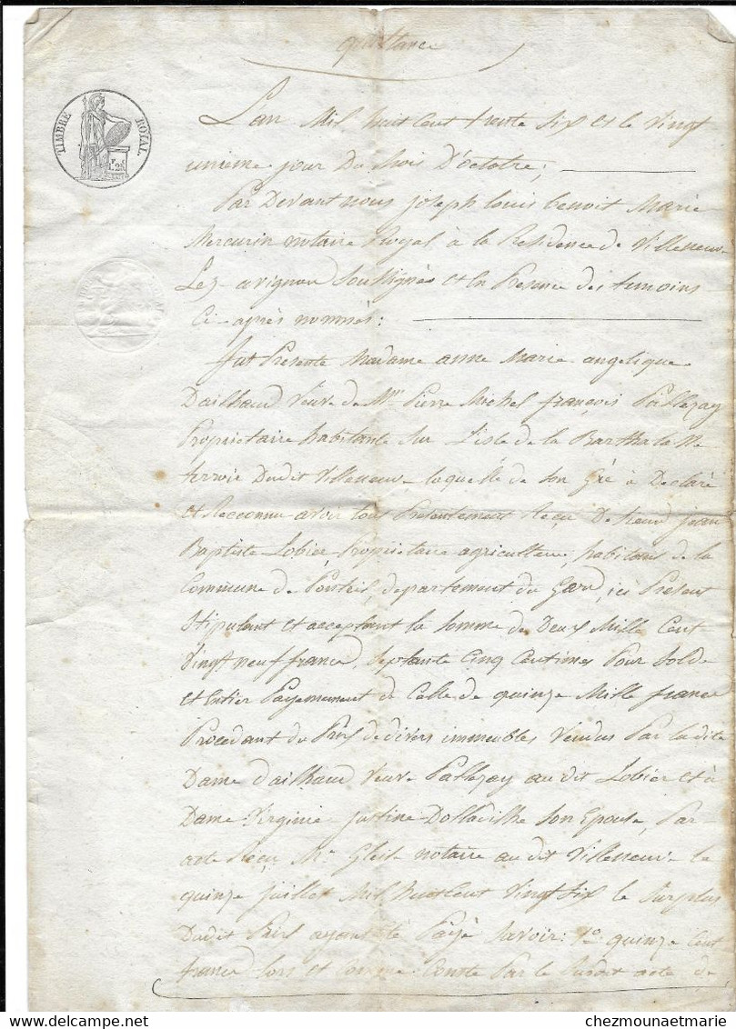 1809 1834 PONTEILS 1836 VILLENEUVE LES AVIGNON - FAMILLE LOBIER - MARIAGE QUITTANCE POUR BALDIT, QUITTANCE PAR DAILHAUD - Documents Historiques