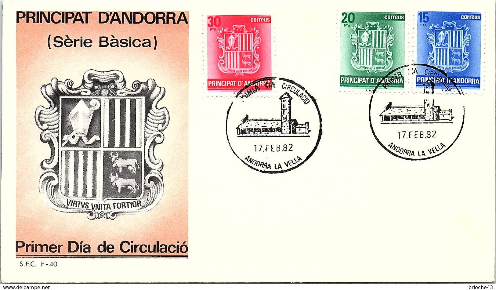 ANDORRA - FDC SERIE BASICA   - 17.2.1982  /1 - Cartas & Documentos