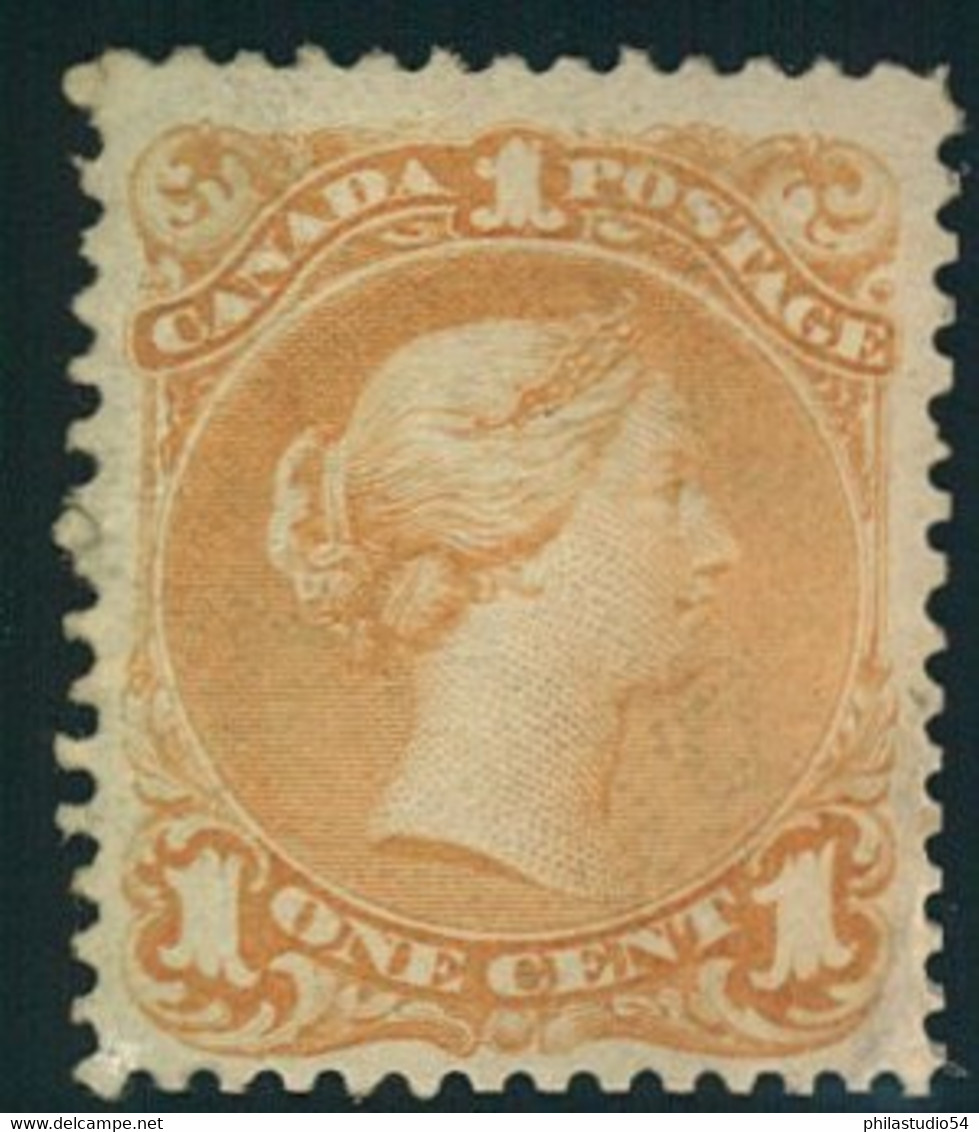 1858, 1 Cent Victoria, Orange Yellow Large Head Unused, Regummed - Unused Stamps
