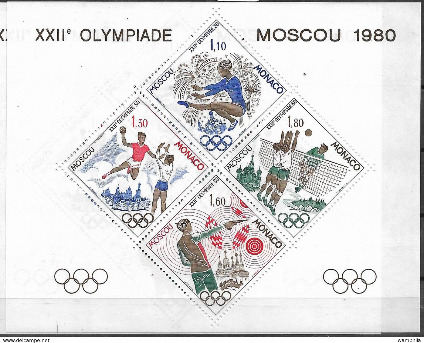 Monaco Bloc Spécial Gommé N°11** Timbre N°1218/1221 Jeux Olympiques De Moscou Cote 300€. - Varietà