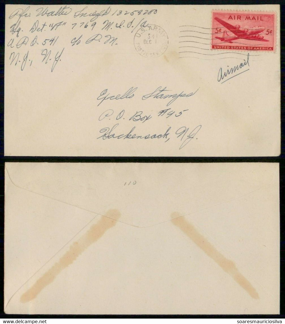 United States 1940s Airmail Cover US Army Postal Service APO-541 Army Post Office To Hackensack New Jersey WW2 +34 Stamp - 2c. 1941-1960 Cartas & Documentos