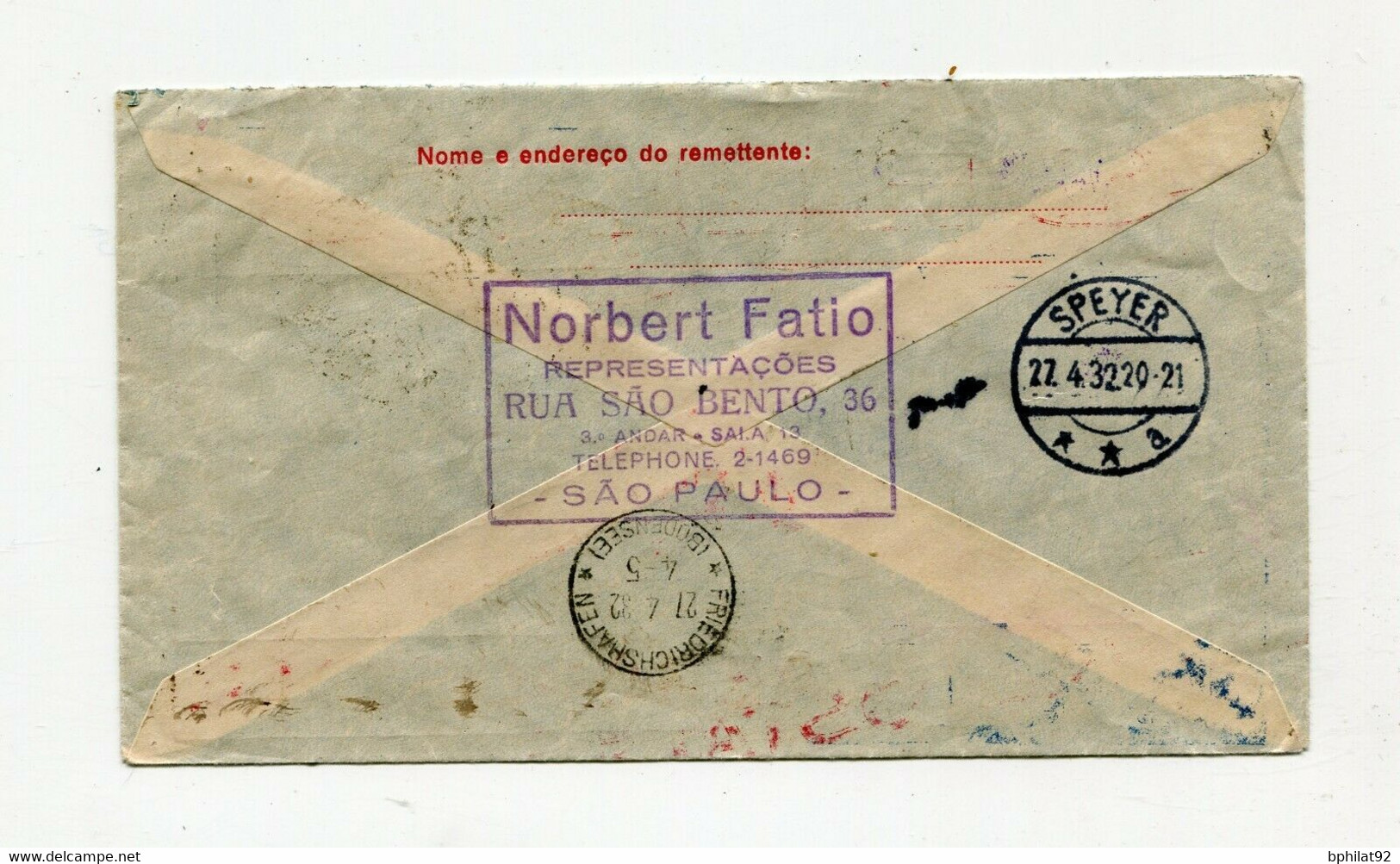 !!! LETTRE DE SAO PAULO (BRESIL) POUR LA FRANCE PAR ZEPPELIN, CACHET CONDOR ZEPPELIN 1932 - Posta Aerea