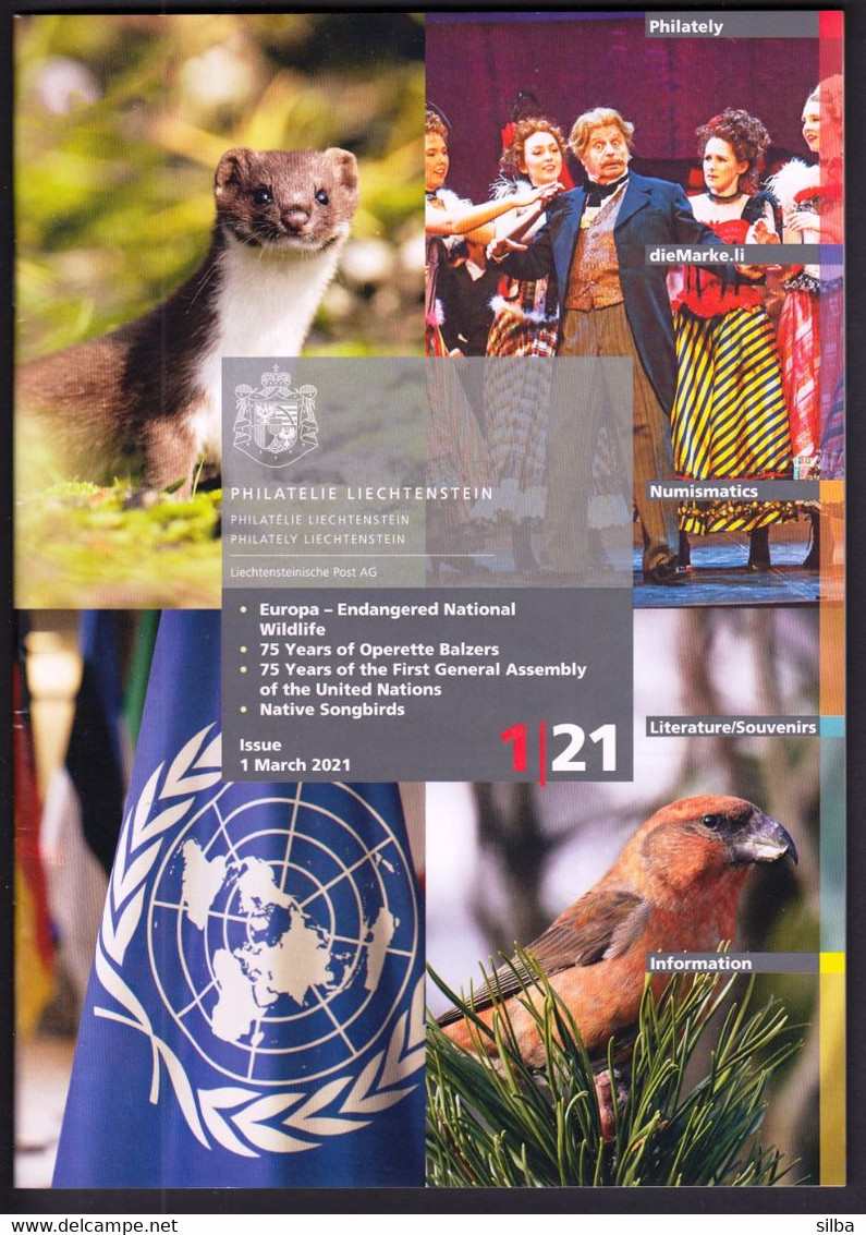 Liechtenstein / 1-2021 / Europa, Operette Balzers, UN, Songbirds / Philatelic Stamps Prospectus, Leaflet, Brochure - Altri & Non Classificati