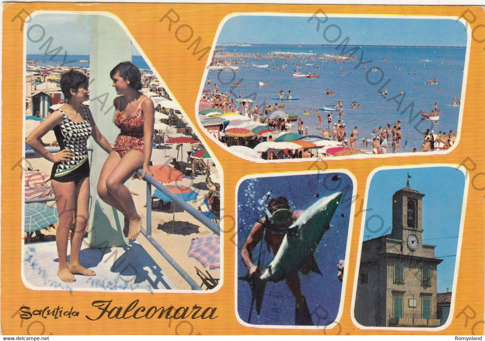 CARTOLINA  SALUTI DI FALCONARA,ANCINA,MARCHE,BELLA ITALIA,MARE,SOLE,ESTATE,VACANZA,SPIAGGIA,BARCHE,VIAGGIATA  1971 - Ancona