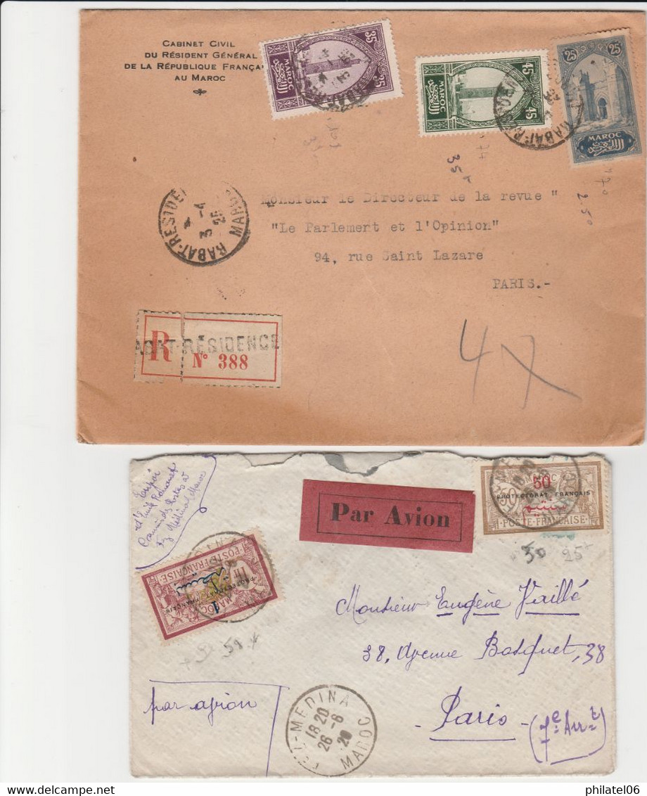 MAROC  2 LETTRES POUR PARIS - Lettres & Documents