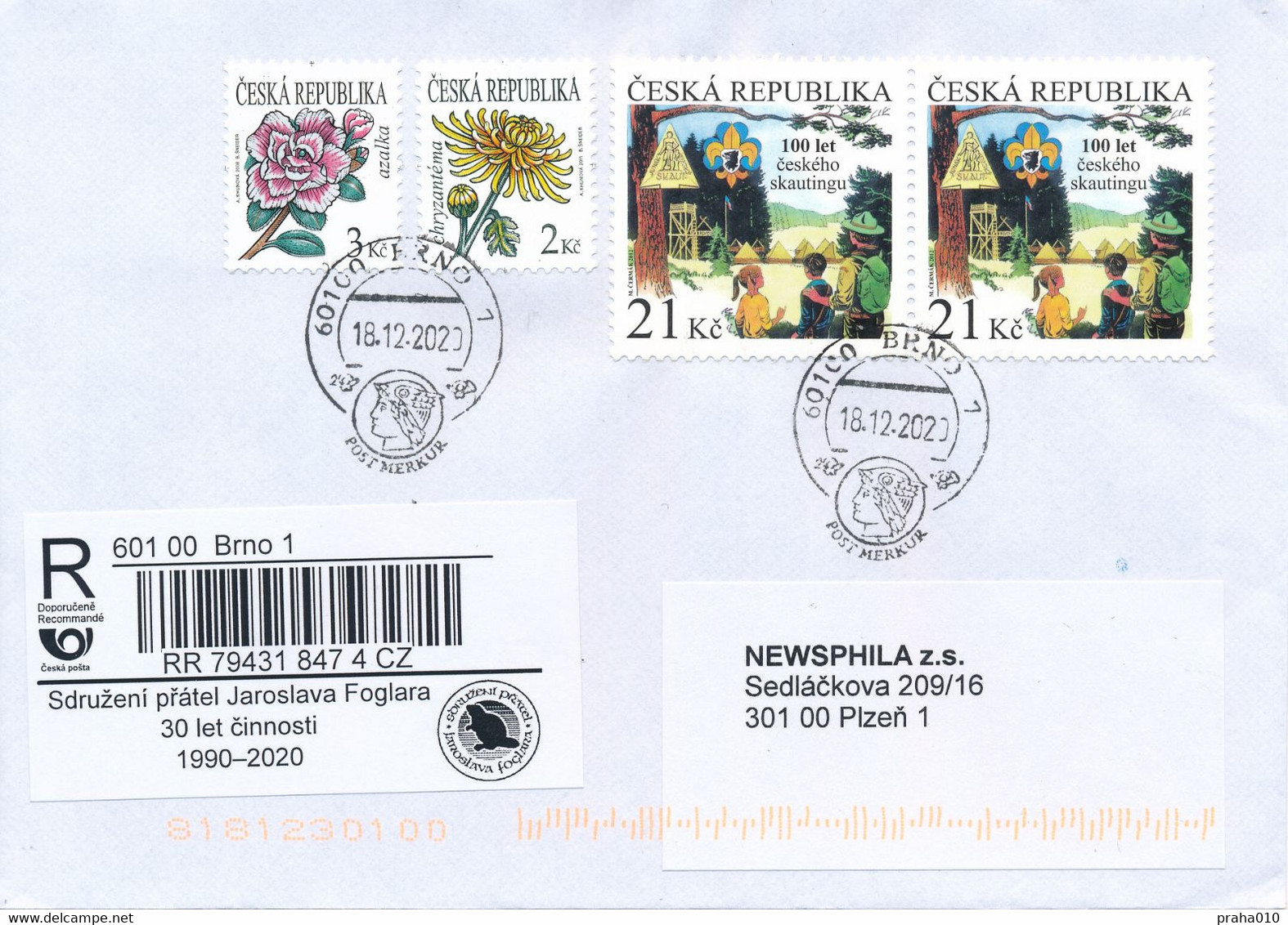 Czech Rep. / Comm. R-label (2020/70) Brno 1: Association Of Friends Of Jaroslav Foglar (1907-1999) Czech Writer (X0268) - Cartas & Documentos