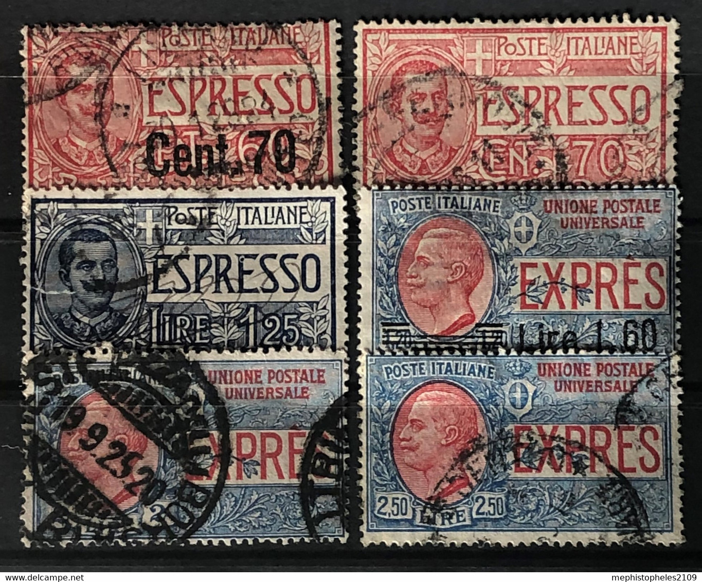 ITALY / ITALIA 1903-26 - Canceled - Sc# E4, E5, E7, E8, E12, E13 - Express Mail - Eilsendung (Eilpost)