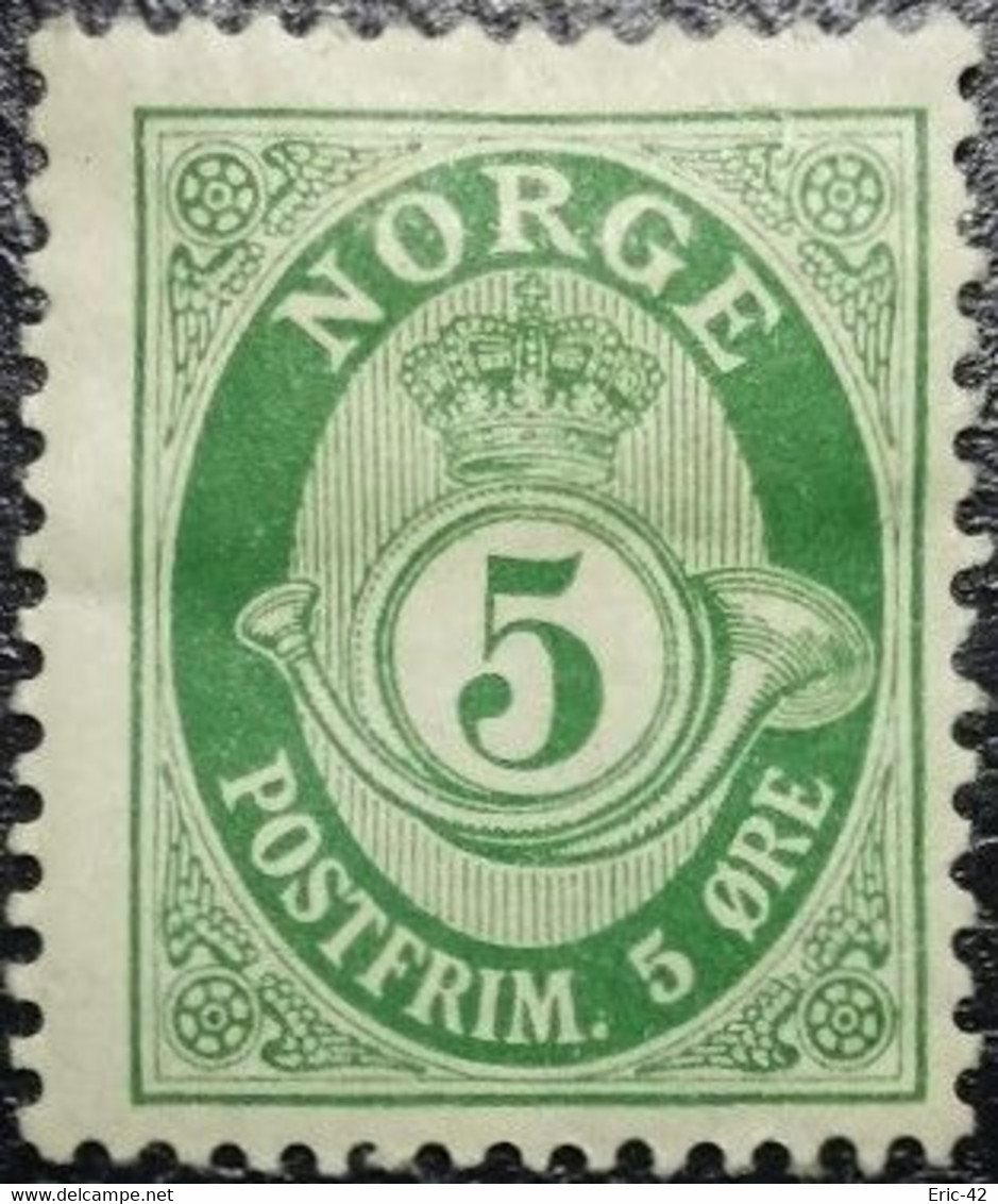 Norvège 1883-90 Y&T N°38 Vert Bleuâtre. Neuf* MLH (Perforation: 14½ X 13½) - Neufs