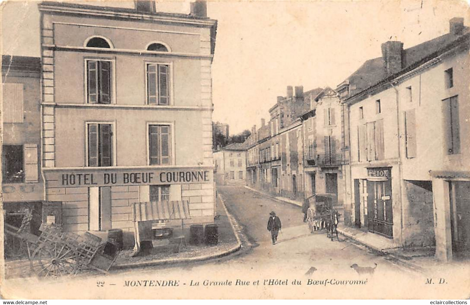 Montendre        17          Grande Rue Et Hôtel Du Bœuf Couronné         (voir Scan) - Montendre