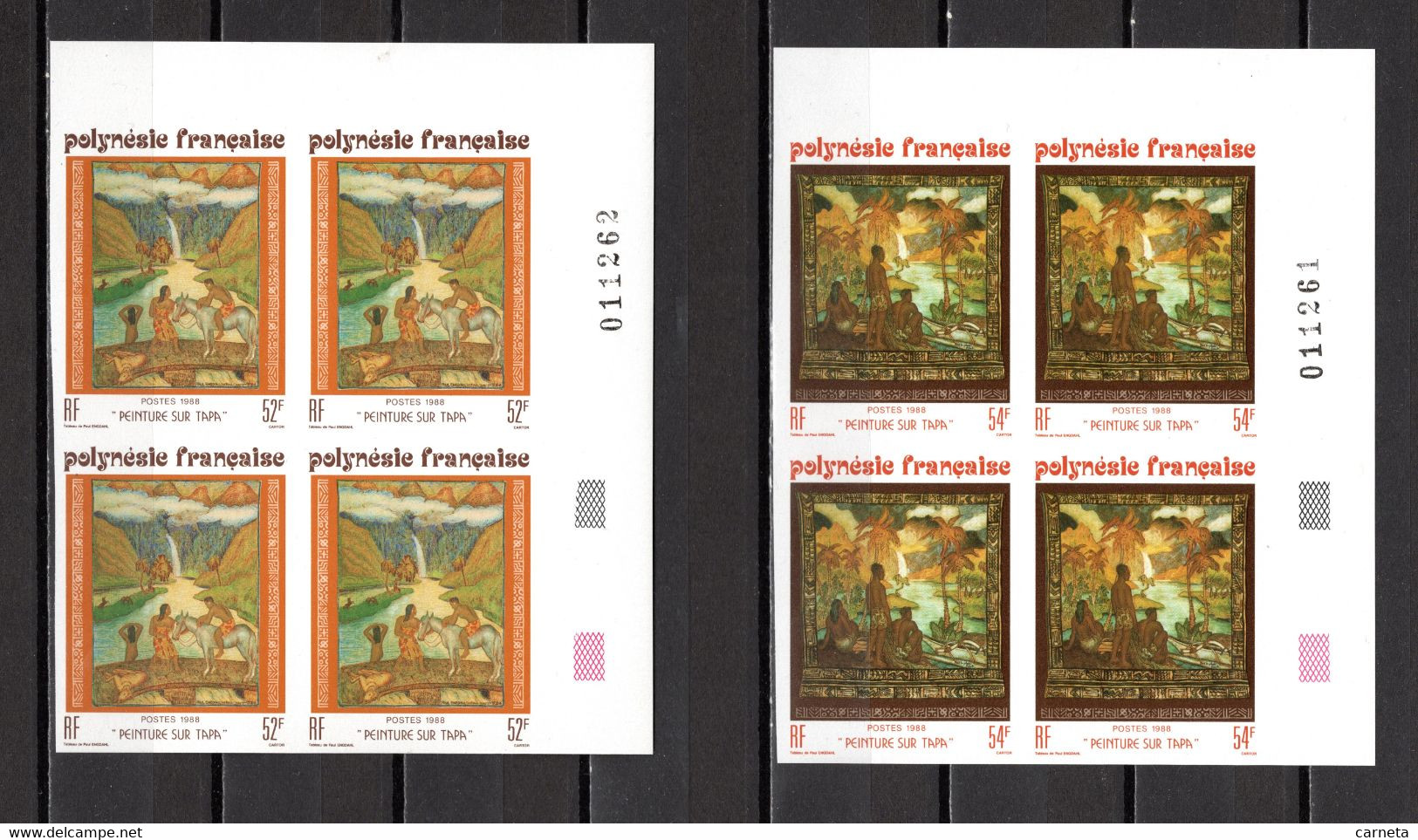 POLYNESIE   N° 303 à 305 BLOCS DE QUATRE TIMBRES   NON DENTELES  NEUFS SANS CHARNIERE COTE 120.00€    PEINTURE TAPAS - Imperforates, Proofs & Errors