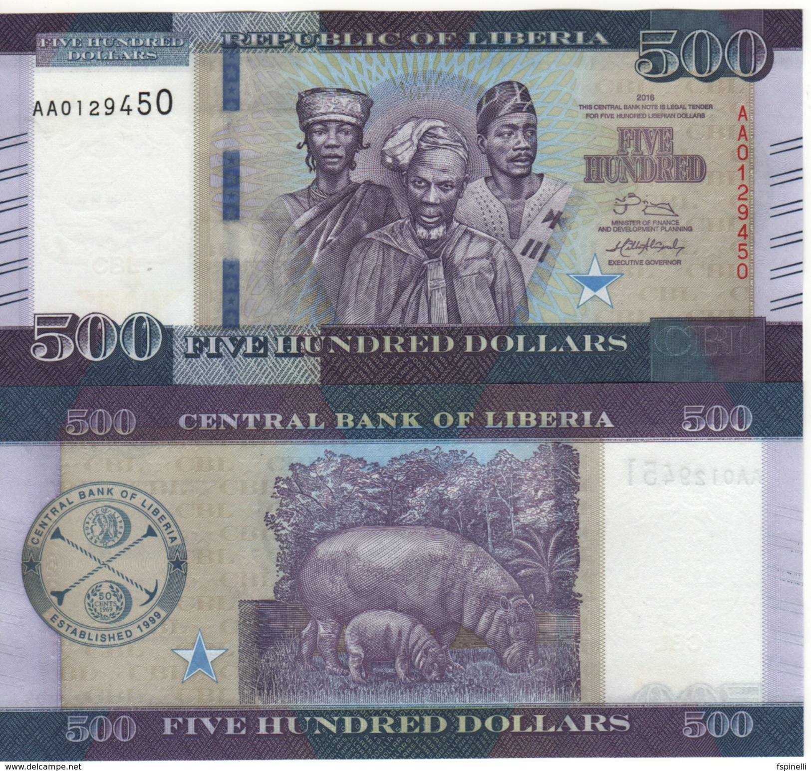 LIBERIA  500 Dollars   P36a   Dated  2016 - Liberia