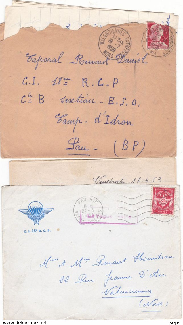 Correspondance D'un Parachutiste Du 18eme RCP 1958/1959 - Lot De 2 Courriers - N°3 - Documentos