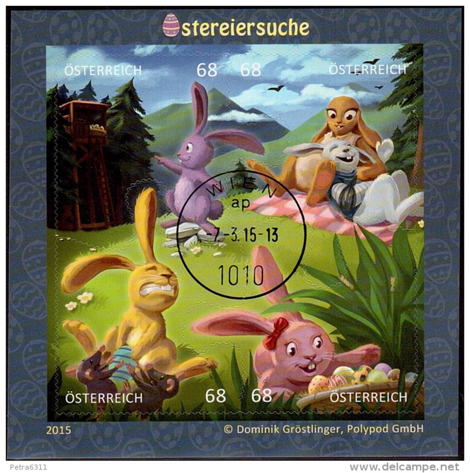 AUSTRIA ÖSTERREICH 2015  Comicmarken-Puzzle - Osterhasen (Block)  USED / O / GESTEMPELT - Usados