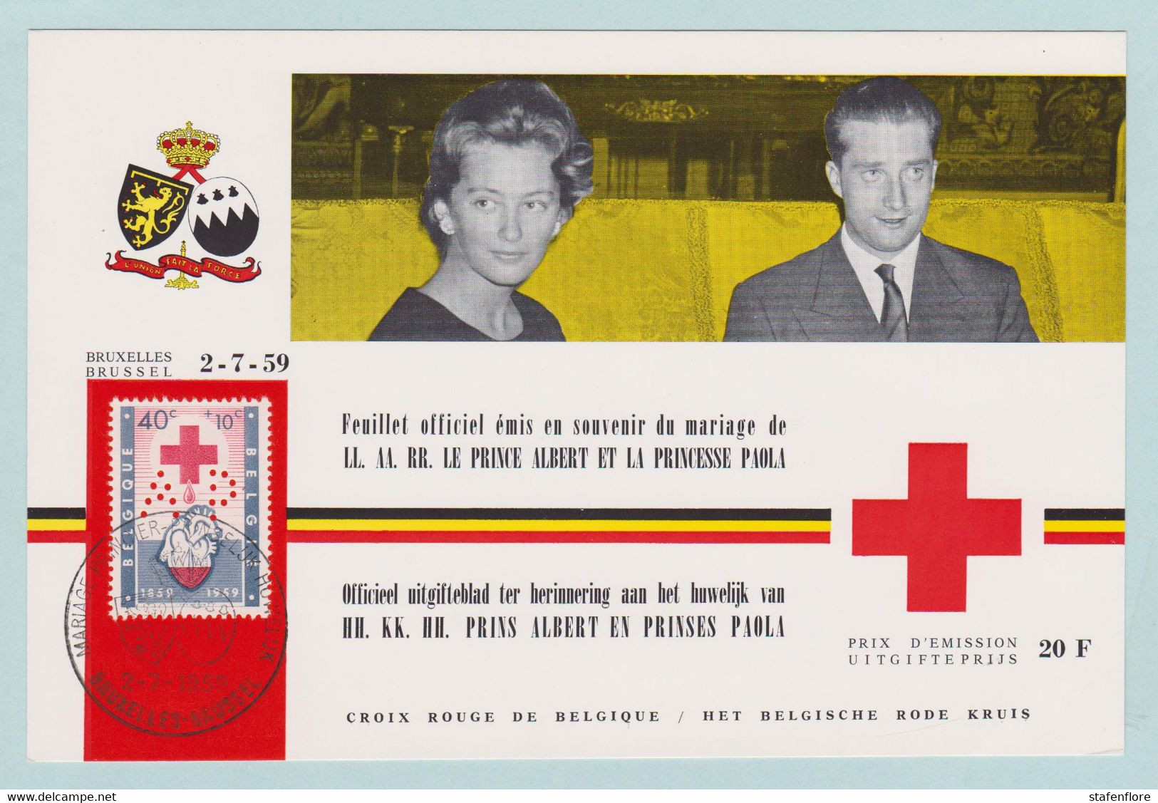 Perfin, Op Rode Kruis Zegel In 1959, Officieel Uitgifte Huwelijk Albert I En Prinses Paola - 1951-..