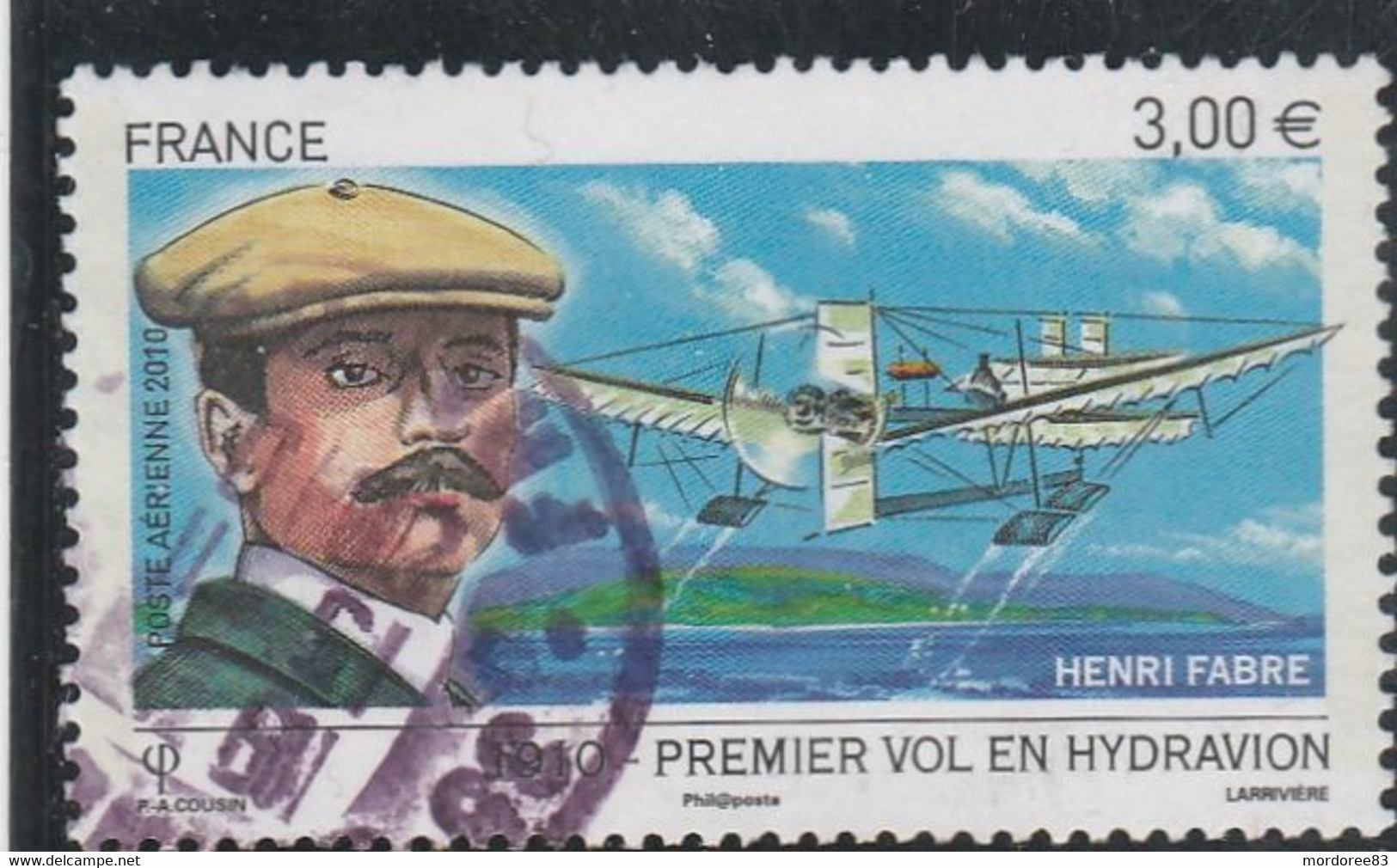 FRANCE POSTE AERIENNE PA 73 - PREMIER VOL EN HYDRAVION H FABRE - 2010 OBLITERE - 1960-.... Oblitérés