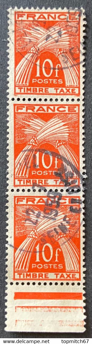 FRAYX086Ux3v2 - Timbres Taxe Type Gerbes Stripe Of 3 Used 10 F Stamps 1946-55 - France YT YX 086 - Marche Da Bollo