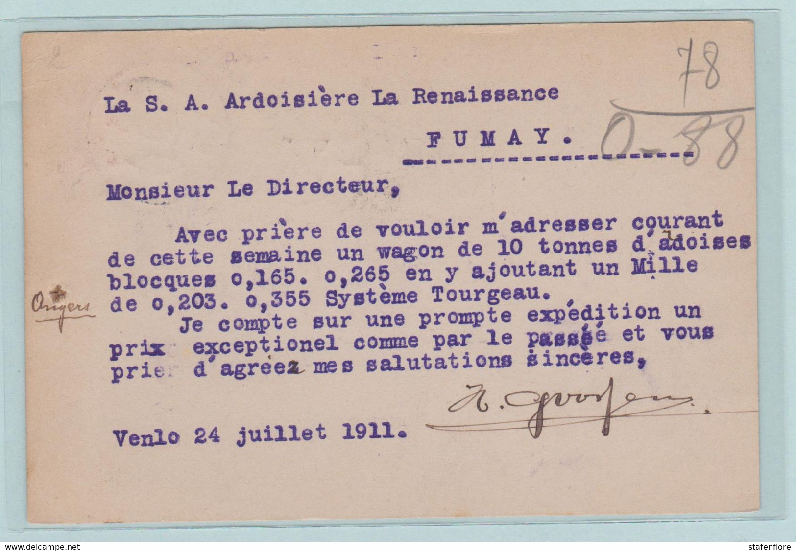 H. Goossens Venlo, Briefkaart Naar FUMAY, Ardennes France - Otros & Sin Clasificación