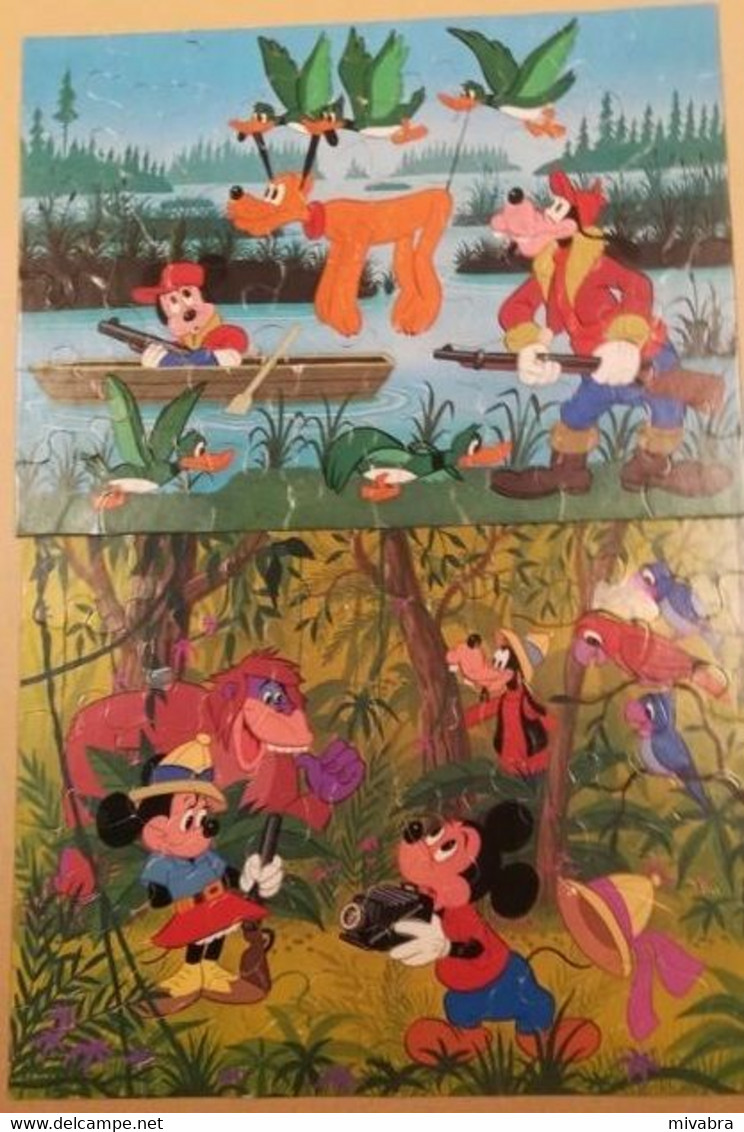 GOOFY OP JACHT - DISNEY PARADE ( Mickey Minnie Mouse Pluto) 2 X JIGSAW Puzzle In 1 Doos - Puzzles