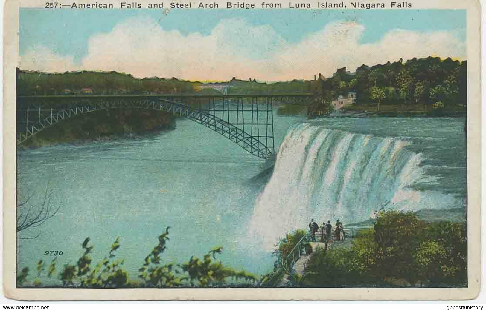 CANADA/USA 1920 VFU Col Pc American Falls And Steel Arch Bridge From Luna Island - Niagarafälle