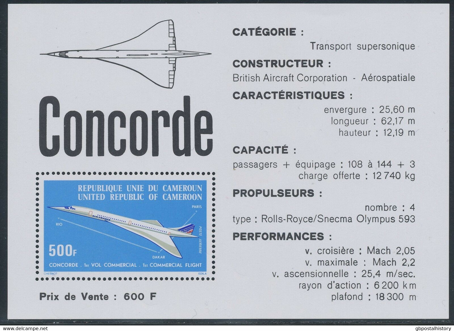 CAMEROON 1976 Airmail MS Issue First Scheduled Flight Of The "Concorde" 500 F UM - Camerún (1960-...)