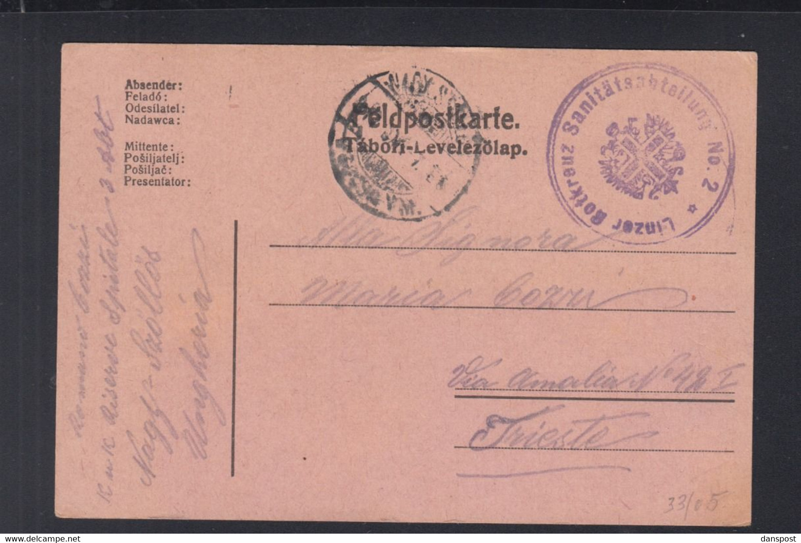 KuK Feldpost Linzer Rotes Kreuz Nach Trieste - Cartas & Documentos