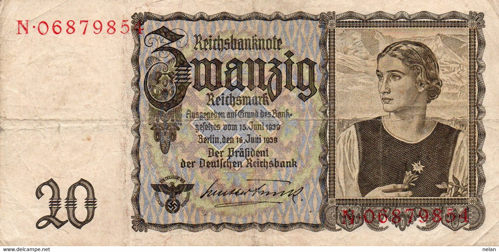 GERMANIA  20 REICHSMARK 1939  P-185 Circ - 20 Mark