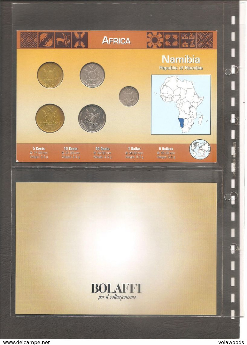 Namibia - Folder Bolaffi "Monete Dal Mondo" Emissione Completa Valori UNC Km1/km5 - Namibia