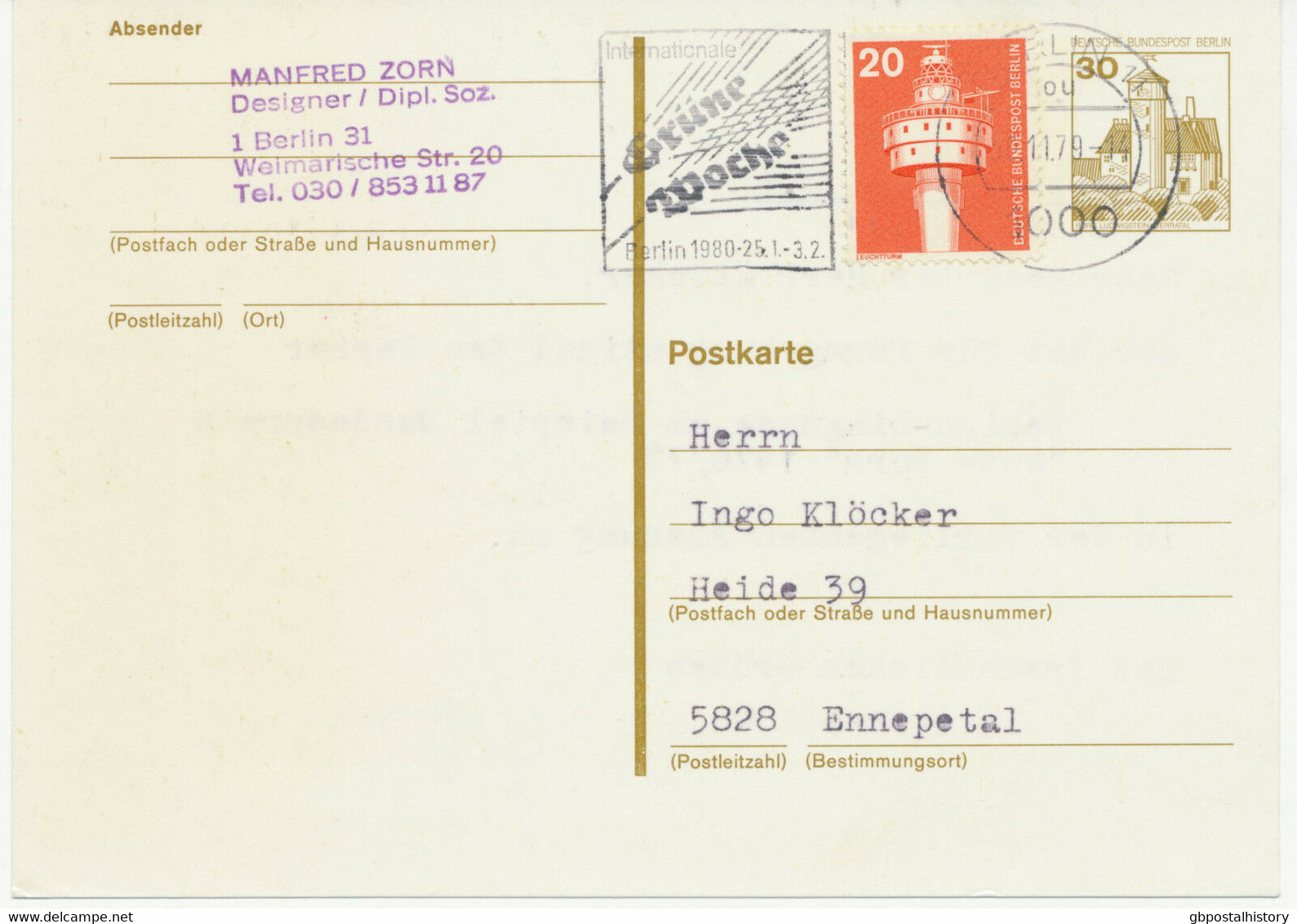 BERLIN Internationale Grüne Woche 1980 Werbestempel Auf 30 Pf GA Mit Zusatzfrankatur, TOP-Erhaltung - Postkaarten - Gebruikt