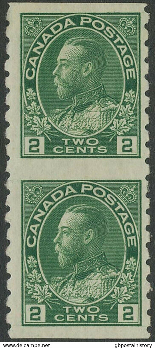 CANADA 1922 George V 2 C Perforated 8, VF Unused M/M Vertical Pair IMPERFORATED - Plaatfouten En Curiosa