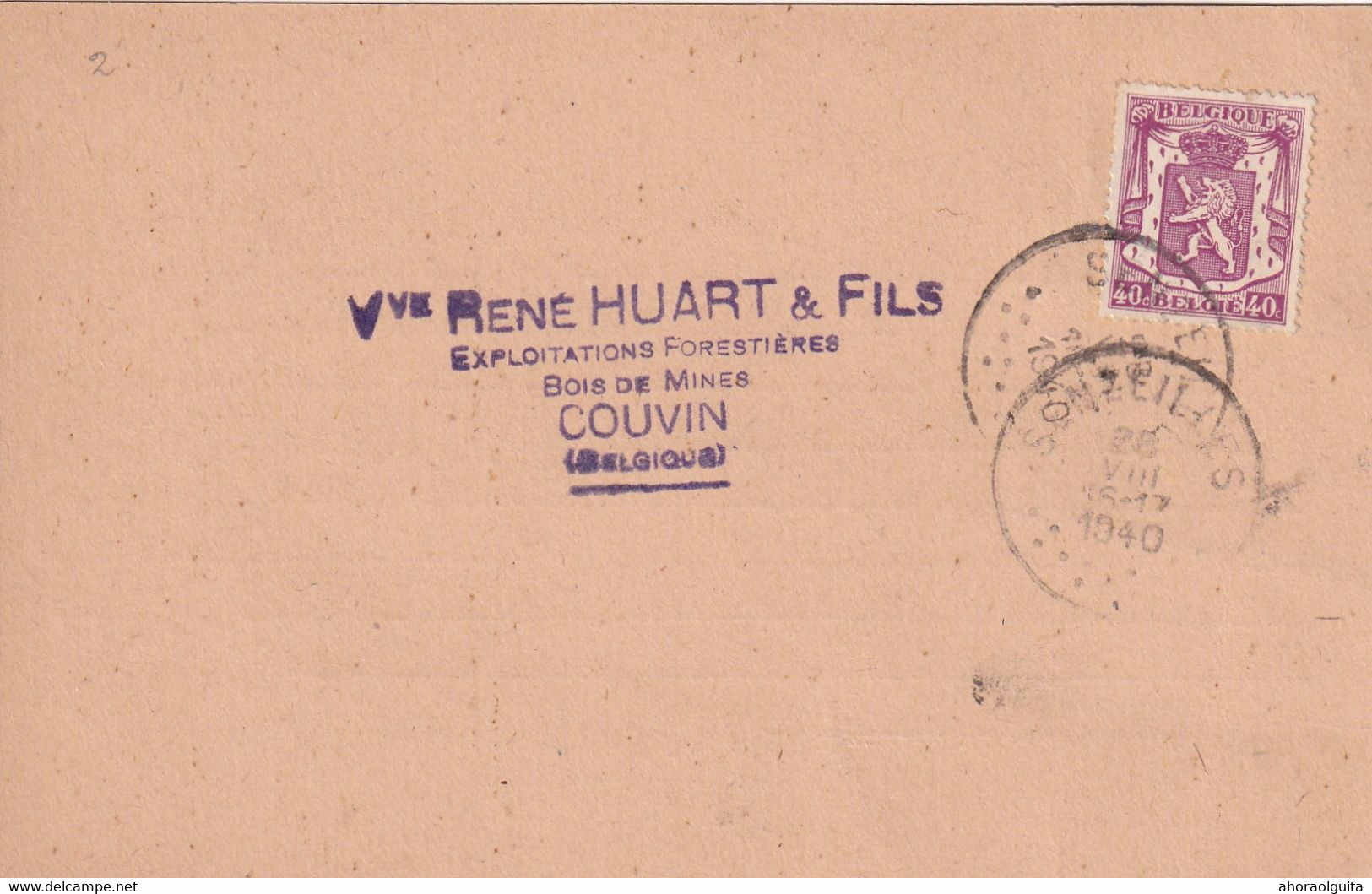 DDY 706 - Carte Privée TP Petit Sceau SENZEILLES 1940 Vers COUVIN - Chargement De Bois à SENZEILLES Gare - 1935-1949 Small Seal Of The State