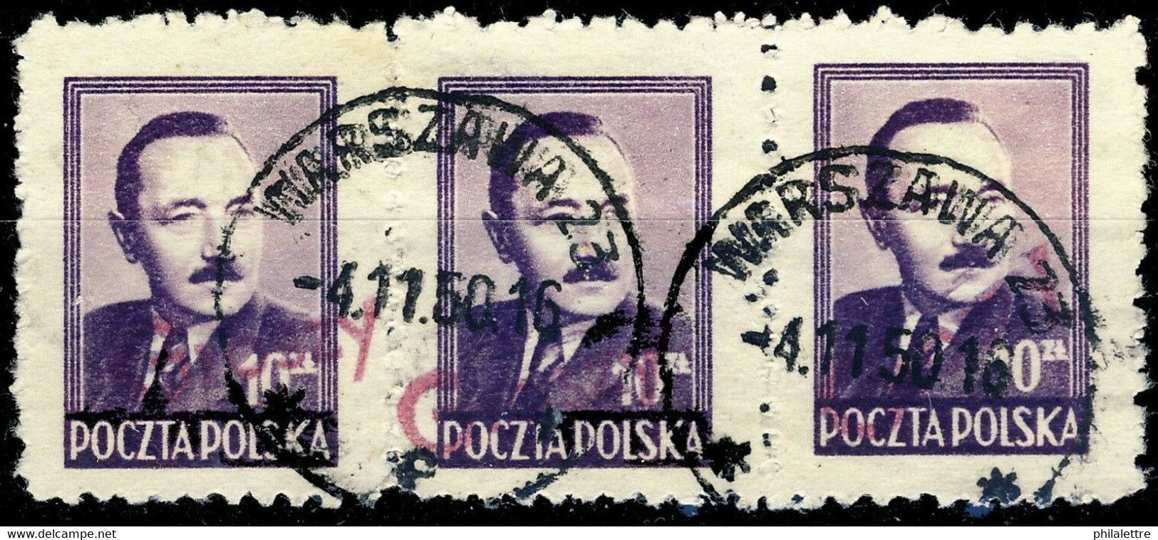 POLOGNE / POLAND 1950 GROSZY O/P T. 23 (Warsaw) 3xMi.625 V. EARLY USAGE NOV 4, 50 - Usados