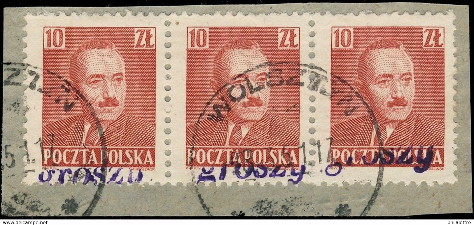 POLOGNE / POLAND 1950 GROSZY O/P T.18 (Poznan P.10a Violet) Mi.651 Used WOLSZTYN - Oblitérés