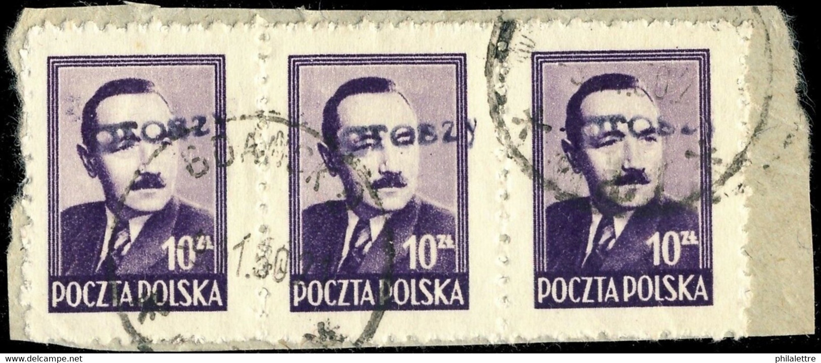 POLOGNE / POLAND 1950 GROSZY O/P T.1 (G.1b In Black) Mi.625x3 Used GDANSK - Oblitérés