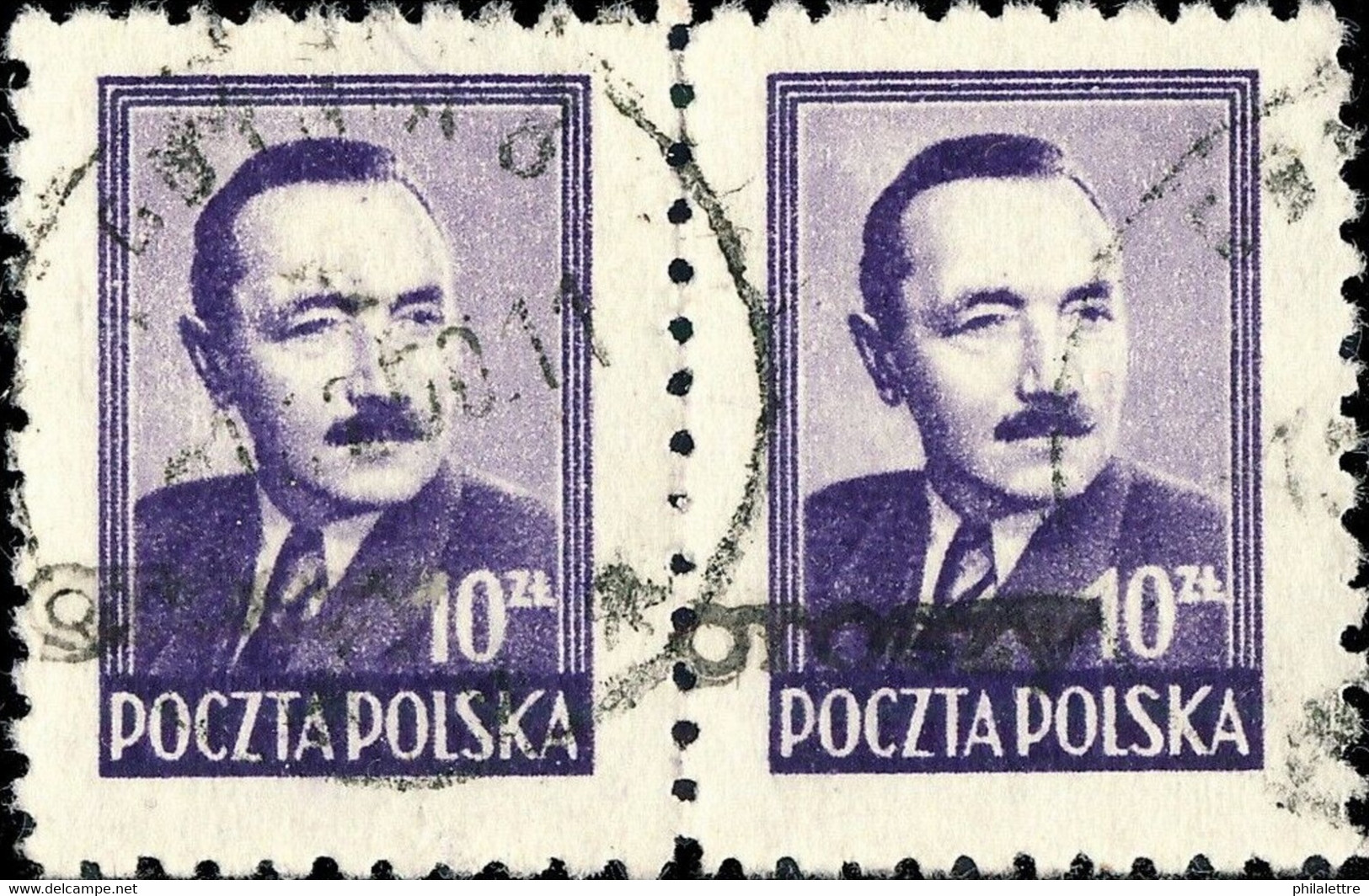 POLOGNE / POLAND 1950 GROSZY O/P T.2 (Gdansk G.1a Black) Mi.625x2 Used GDYNIA 8 - Used Stamps