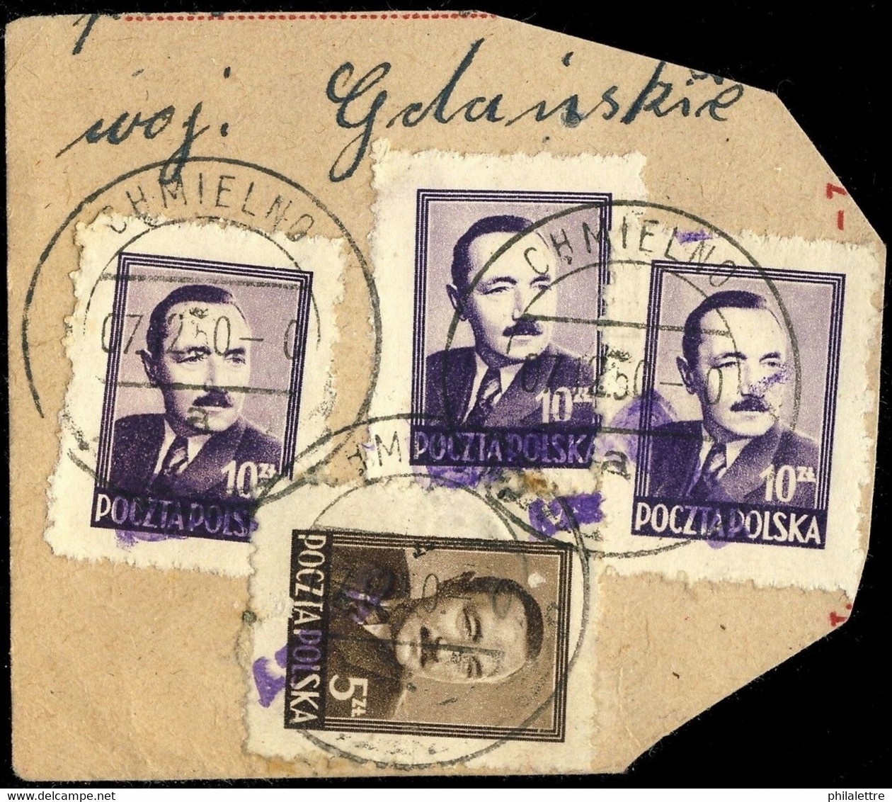POLOGNE / POLAND 1950 GROSZY O/P T.2 (G.1a Violet) MI623 & Mi.625x3 Used CHMIELNO - Used Stamps