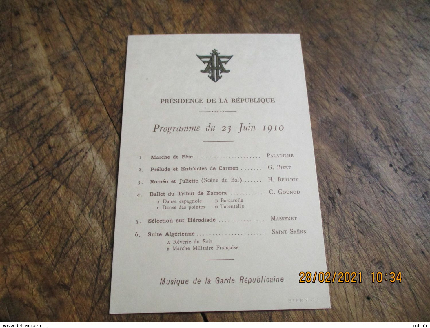 Programme Presidence De La Republique 1910 Concert - Programmes