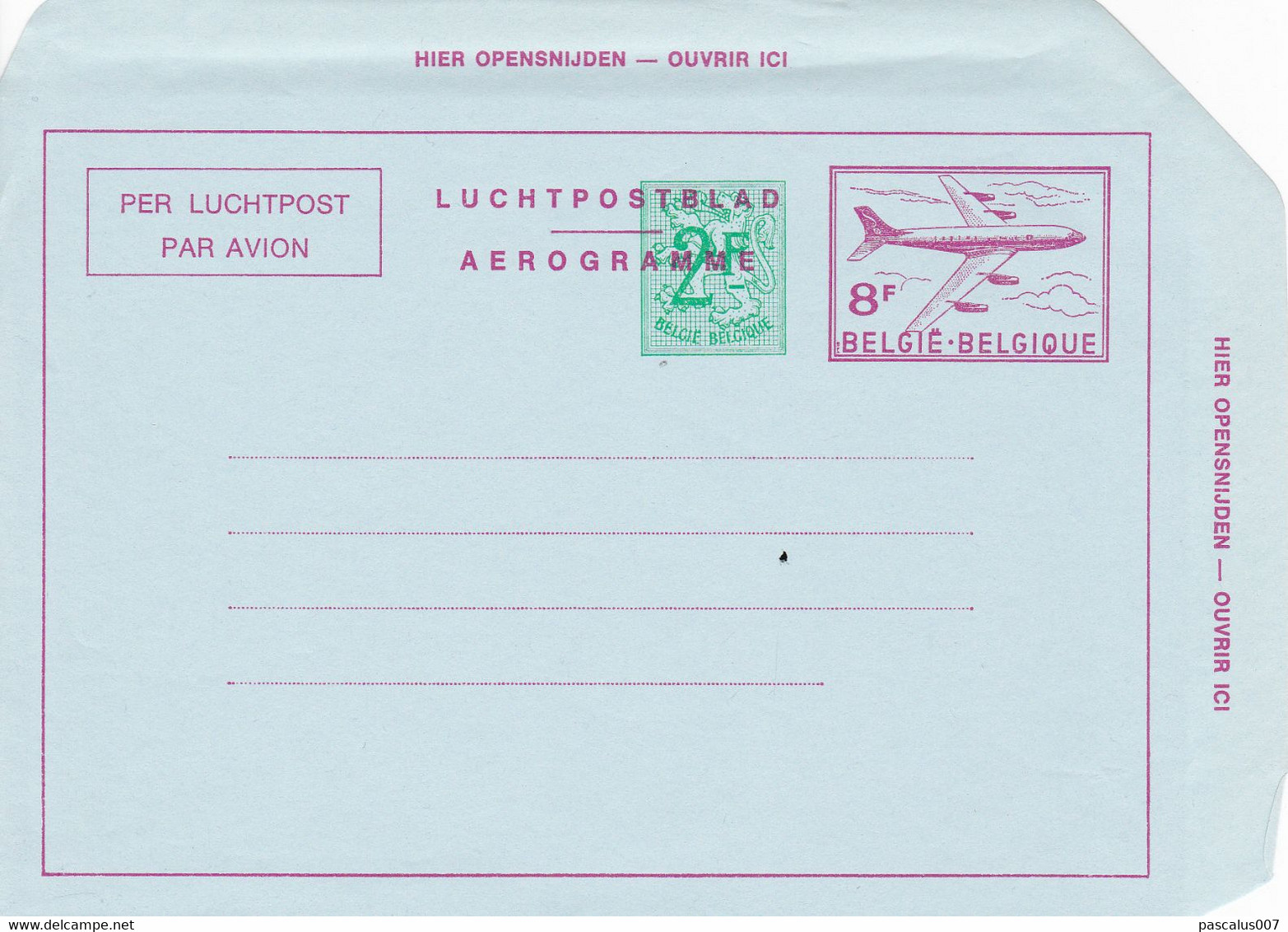 B01-361 Entier Postal Luchtpostblad Aérogramme 16 II - 8F +2F Vert De 1974 - Aérogrammes