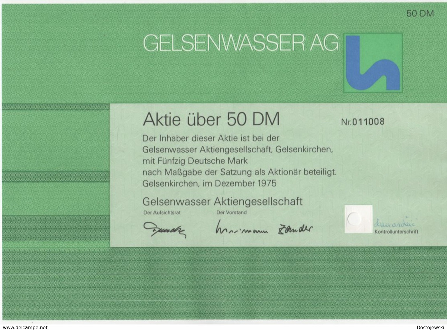Aktie Gelsenwasser AG, 50 DM, 1975, Entwertet - G - I