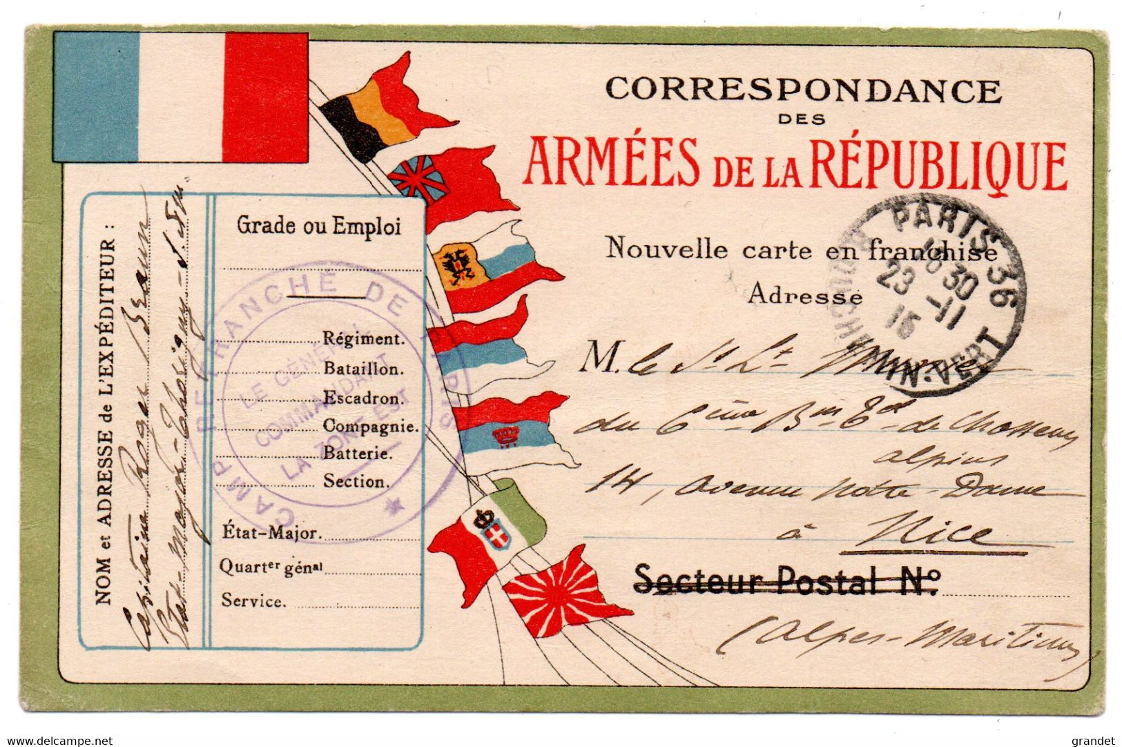 FRANCHISE MILITAIRE - CPFM - CORRESPONDANCE MILITAIRE - CAMP RETRANCHE DE PARIS - CARTE FM - 1915. - Lettres & Documents