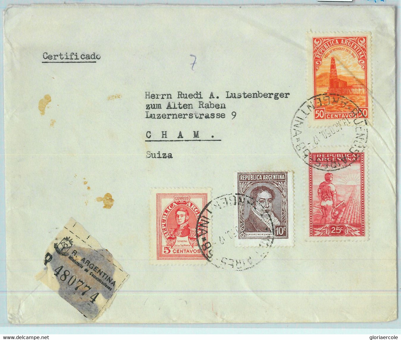 93956 - ARGENTINA - POSTAL HISTORY -  REGISTERED COVER To SWITZERLAND 1950 - Lettres & Documents