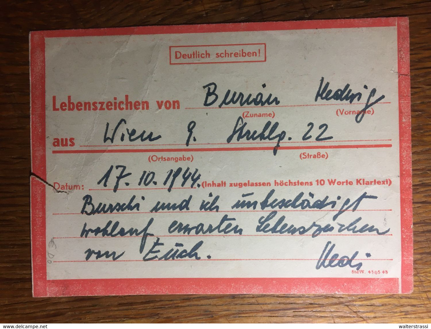 III. Reich, Ostmark, Eilnachricht Lebenszeichen Karte Von Wien  Nach Linz / Donau, " Burschi Und Ich Unbeschädigt " - Covers & Documents