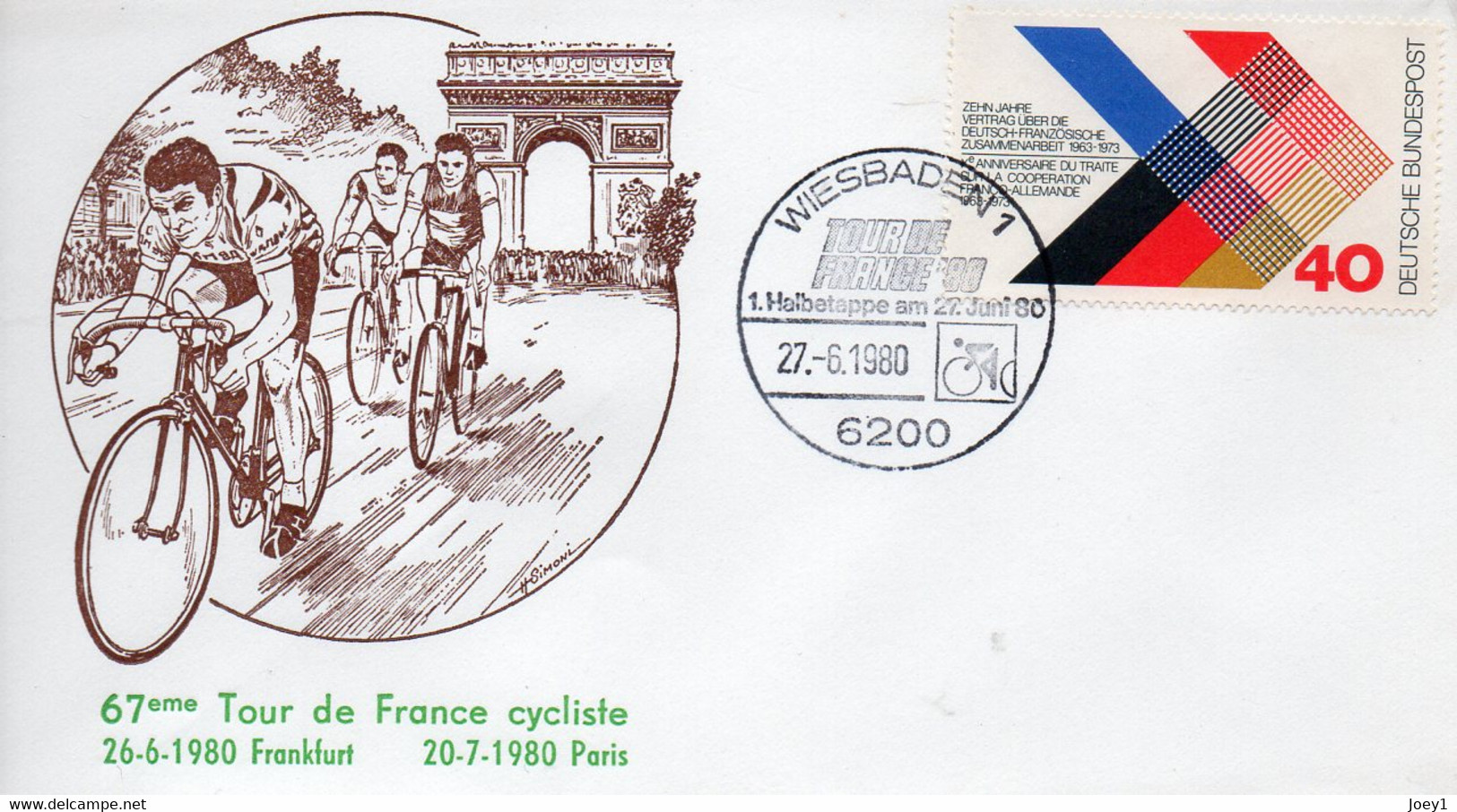 Enveloppe Premier Jour TOUR DE FRANCE 1980 27 Juin Frankfort. - Ciclismo