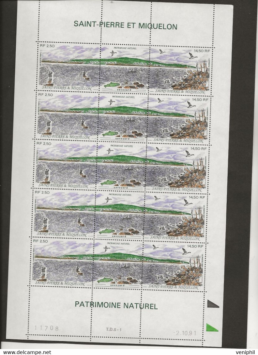 ST PIERRE ET MIQUELON - N° 549 A FEUILLE DE 5 TRITRYQUES NEUF XX - COIN DATE -ANNEE 1991-COTE : 46 € - Unused Stamps