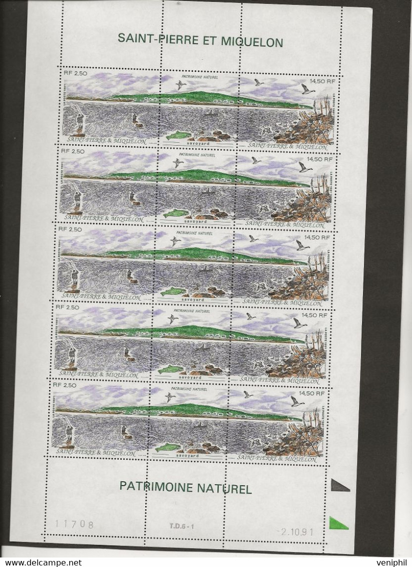 ST PIERRE ET MIQUELON - N° 549 A FEUILLE DE 5 TRITRYQUES NEUF XX - COIN DATE -ANNEE 1991-COTE : 46 € - Nuevos