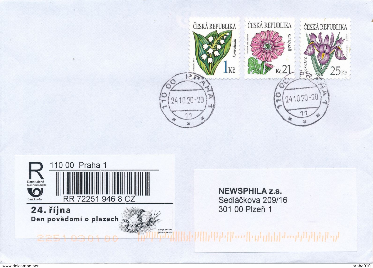 Czech Rep. / Comm. R-label (2020/56) Praha 1: 24.10. Reptile Awareness Day; Common European Adder (Vipera Berus) (X0298) - Lettres & Documents