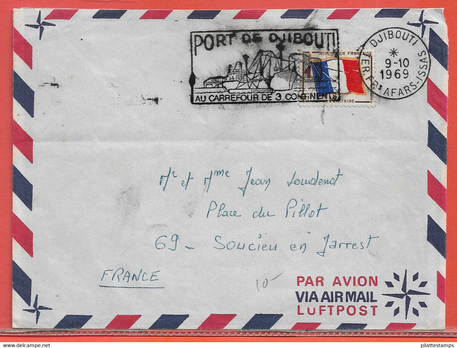 AFARS ET ISSAS LETTRE EN FRANCHISE DE 1969 DE DJIBOUTI POUR SOUCIEU EN JARREST FRANCE - Briefe U. Dokumente